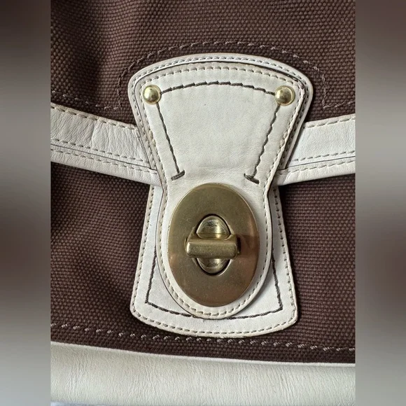 Coach Legacy Stripe Parchment/Brown Slim Flap Ali Turnlock Shoulder Bag $378 - Picture 3 of 16